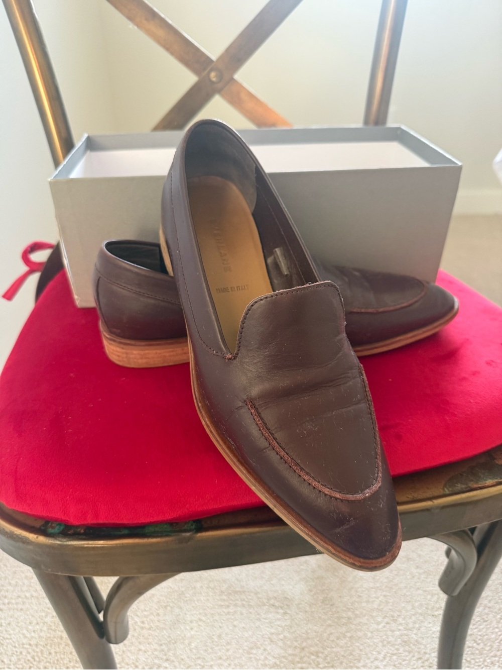 Everlane Brown Leather Pointed Toe Slip-On Loafers